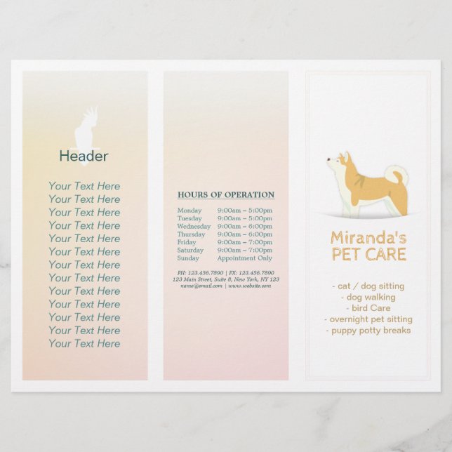 Pet Care Sitting Grooming Salon Tri-Fold Broschüre (Vorderseite)