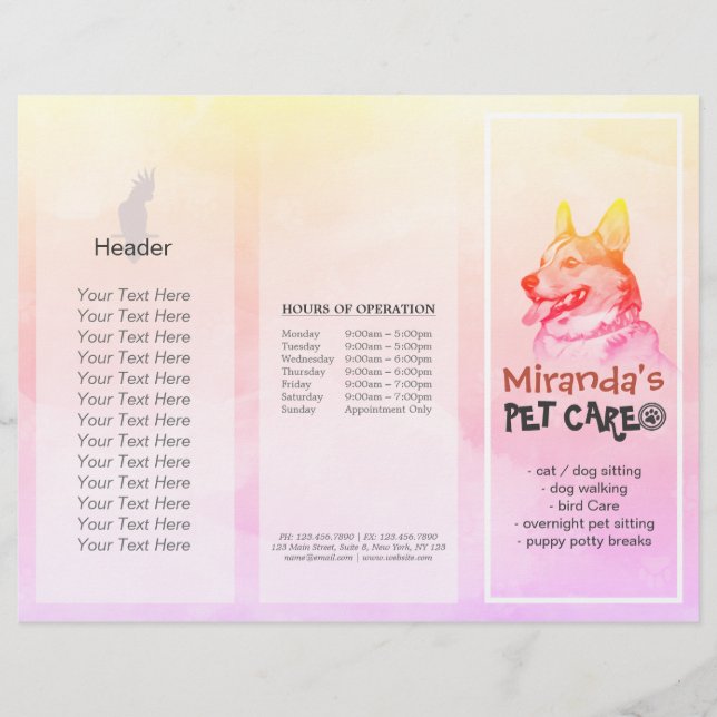 Pet Care Sitting Grooming Salon Tri-Fold Broschüre (Vorderseite)