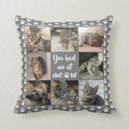 Pet Cat Foto Collage Paw Print Pattern Grau Kissen