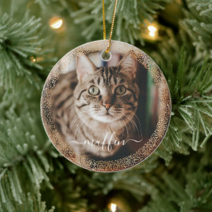 Pet Cat Foto Gold Glitzer Weihnachten Keramik Ornament