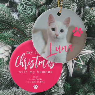 Pet cat Foto Name Pfote Erste Weihnachtsstunde Bra Keramik Ornament