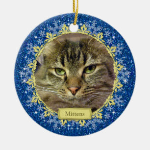 Pet Cat Memorial Blue Snowflake Foto Weihnachten Keramikornament