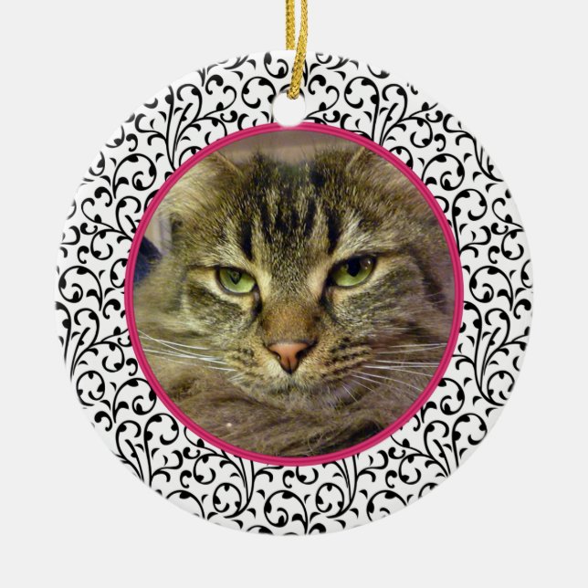 Pet Cat Memorial Chic Floral Foto Weihnachten Keramikornament (Vorne)