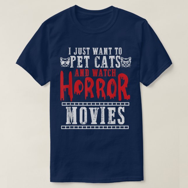 Pet cats watch horror movies family movie night ho T-Shirt (Design vorne)