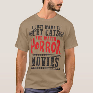 Pet cats watch horror movies family movie night ho T-Shirt