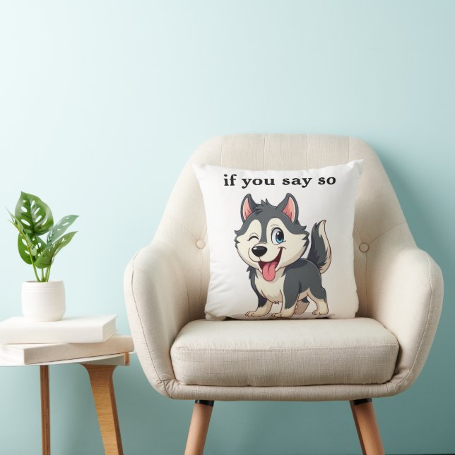 Pet Dog Cheeky Winking Husky Cartoon Throw Pillow Kissen (Stuhl )