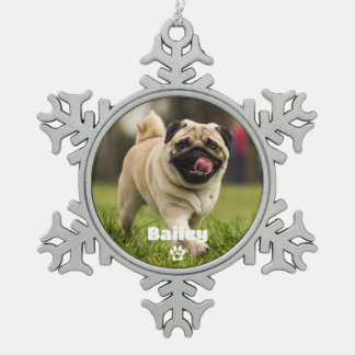 Pet Dog Einfache Paw Print Individuelle Name Foto Schneeflocken Zinn-Ornament
