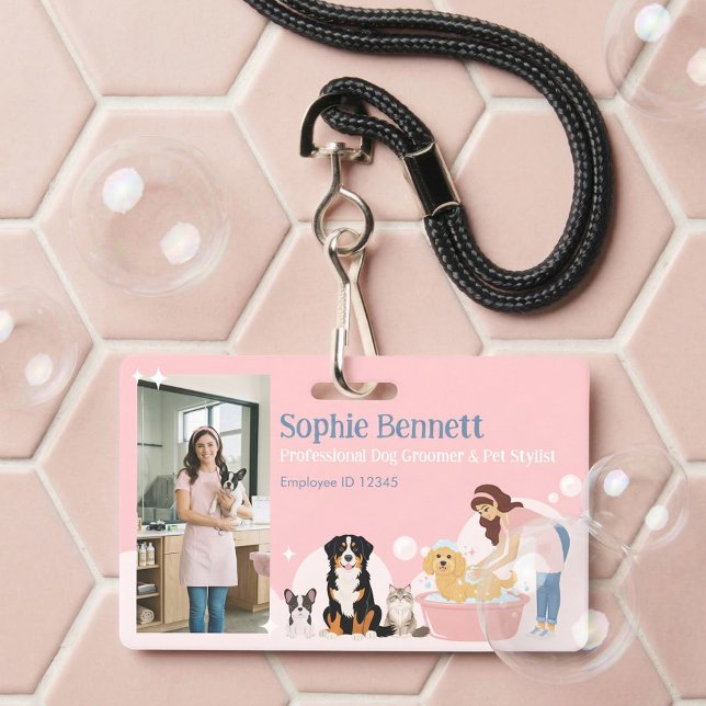 Pet Dog Grooming Salon Photo Staff Name ID Ausweis (Pet Dog Grooming Salon Photo Staff Name ID Badge)
