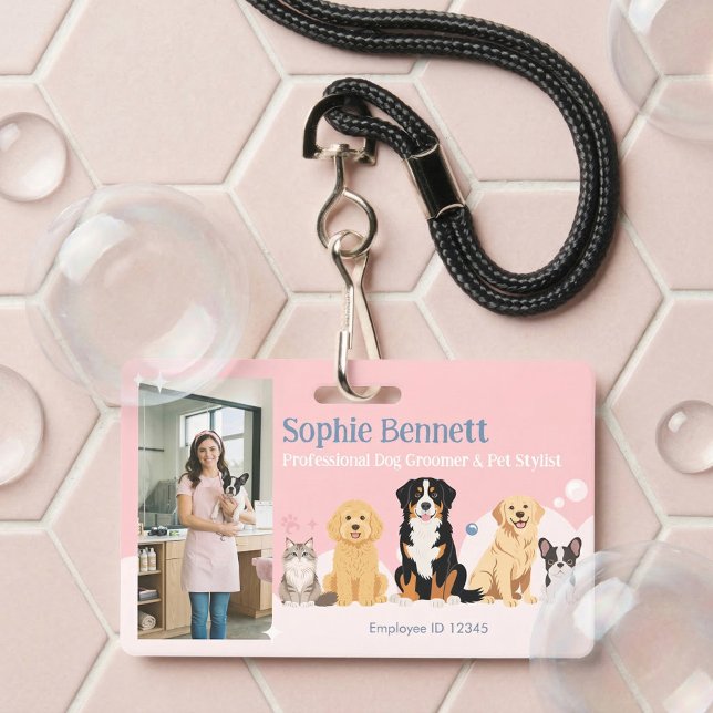 Pet Dog Grooming Salon Photo Staff Name ID Ausweis (Pet Dog Grooming Salon Photo Staff Name ID Badge)