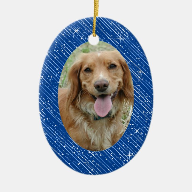 Pet Dog Memorial Blue Oval Foto Weihnachten Kerami Keramik Ornament (Vorne)