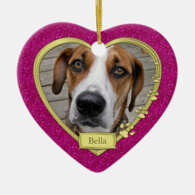 Pet Dog Memorial Foto Weihnachten Rosa Goldenes He Keramik Ornament (Vorne)