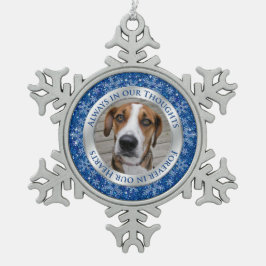 Pet Dog Memorial Foto Weihnachtsblauer Silber Schneeflocken Zinn-Ornament