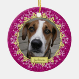 Pet Dog Memorial Pink Snowflake Foto Weihnachten Keramik Ornament