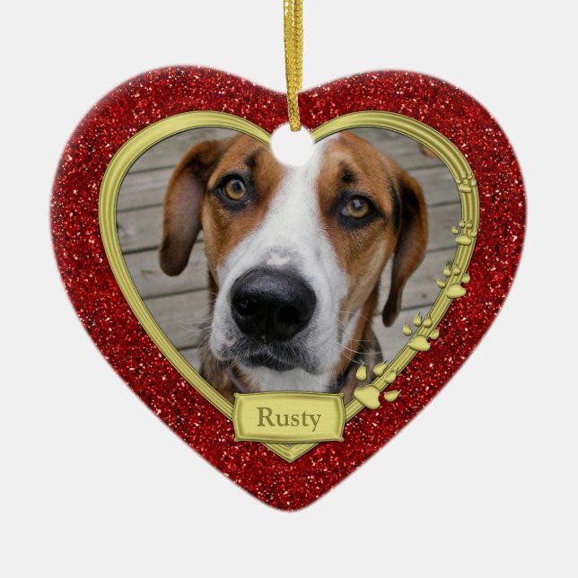Pet Dog Memorial Rotes Foto Herbst Weihnachten Keramik Ornament (Vorne)