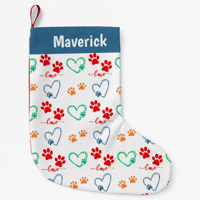 Pet Dog Paw Prints Personalisiert Kleiner Weihnachtsstrumpf (Vorderseite)