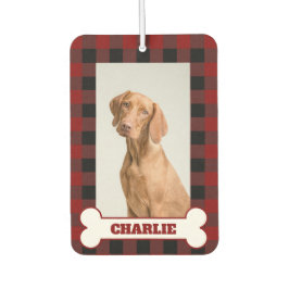 Pet Dog Photo & Name on Red & Black Buffalo Plaid Autolufterfrischer