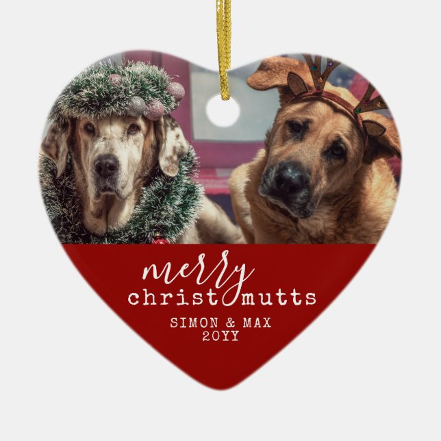 Pet Dog Weihnachten Personalisiertes Herz Form Keramik Ornament (Vorne)