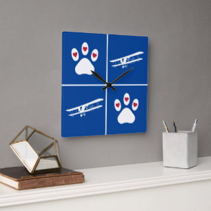 Pet Dow Print & Airplane, Niedlich Aviation Blue Quadratische Wanduhr