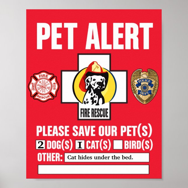 Pet Emergency Alert Please Rescue Pets Window Sign Poster (Vorne)