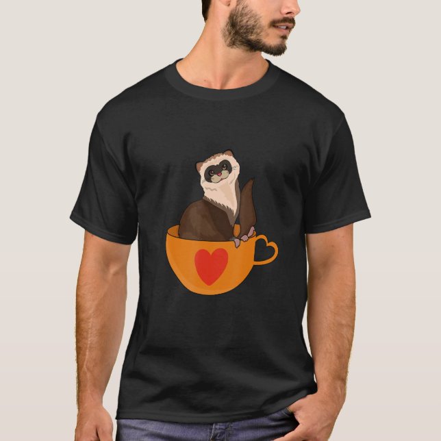 Pet Ferret  Cute Ferret And Coffee  Ferret Pet T-Shirt (Vorderseite)
