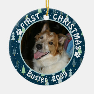 Pet First CHRISTMAS Blue Green Trees Keramik Ornament