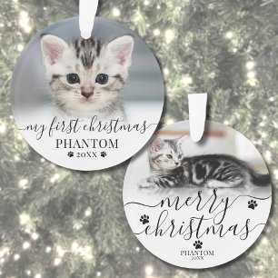 Pet First Christmas Script Cat Foto Ornament