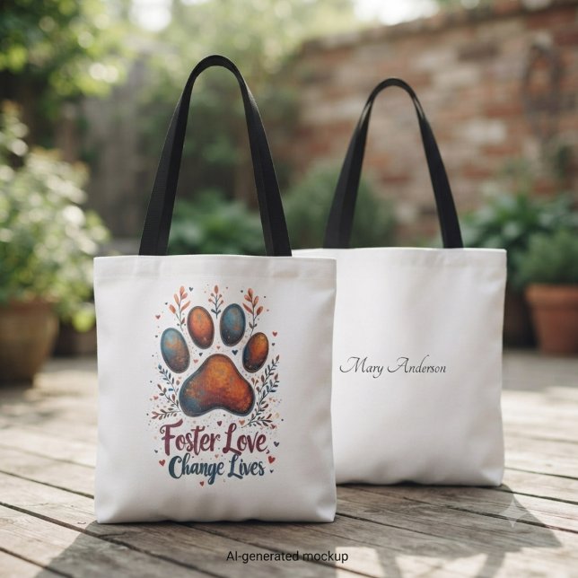 Pet Foster Tote Bag für Tierforscher Heros (Earthy watercolor floral paw print tote bag—thoughtful holiday gift for any animal rescue advocate.)