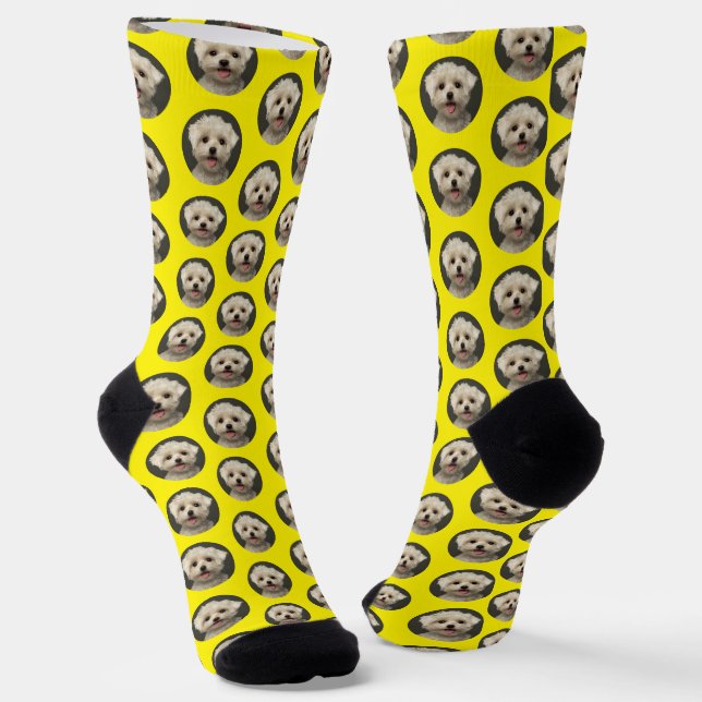 Pet Foto Bright Yellow Trendy Custom Socken (Gewinkelt)