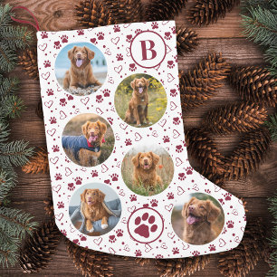 Pet Foto Collage Red Paw Prints Muster Dog Kleiner Weihnachtsstrumpf