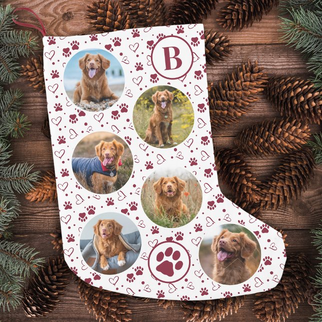 Pet Foto Collage Red Paw Prints Muster Dog Kleiner Weihnachtsstrumpf (Von Creator hochgeladen)
