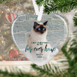 Pet Foto Erste Weihnachtsferien Forever Zuhause Aq Ornament<br><div class="desc">Erinnern Sie sich an das erste Weihnachtsfest Ihres Tieres in ihrer neuen Zuhause mit diesem modernen Sakesake-Ornament. Der Text lautet "Erste Weihnachten in meinem Pelz-Zuhause", mit dem Wort "Pelz-je-Zuhause" in eleganter aquamariner, grüner Imitat-Folie. Ersetzen Sie das Beispielbild durch ein Foto Ihrer Katze oder Ihres Hundes und fügen Sie ihren Namen...</div>