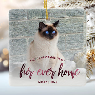 Pet Foto First Christmas Forever Zuhause Burgundy Keramikornament