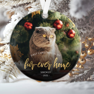 Pet Foto First Christmas Forever Zuhause Gold Scri Ornament