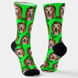 Pet Foto Green Holly Niedliche Weihnachten Socken