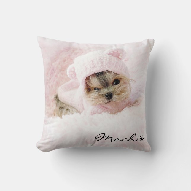 Pet Foto Individuelle Name Paw Print Dog Lover Kissen (Vorderseite)
