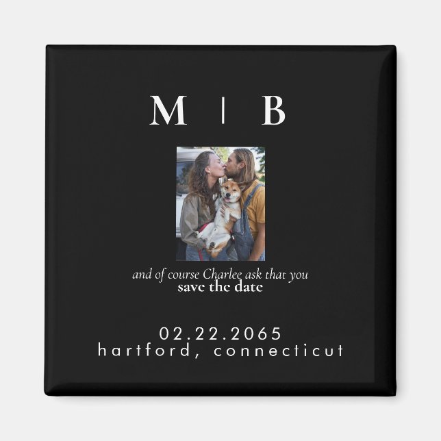 Pet Foto Monogram Black Save the Date Hochzeit Magnet (Vorne)