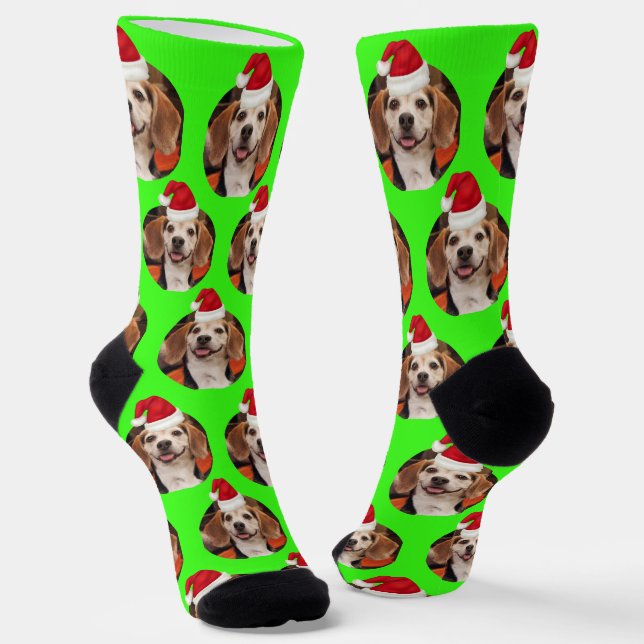 Pet Foto Neon Green Weihnachtsmannmützen über Kopf Socken (Gewinkelt)