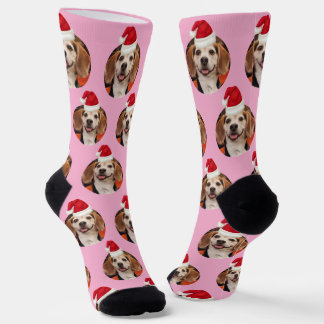 Pet Foto Niedlich Light Pink Weihnachtsmannmützen Socken