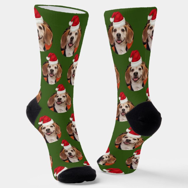 Pet Foto Pattern Forest Grün Weihnachten Socken (Gewinkelt)