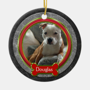 Pet Foto Red Green Grey Leather Weihnachten Keramikornament