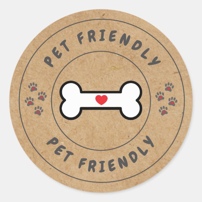 Pet Friendly Kraft Label mit Knochen Runder Aufkleber (Vorderseite)