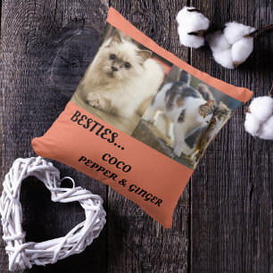 Pet Friends Foto Collage & Names Cat Mama Besties Kissen
