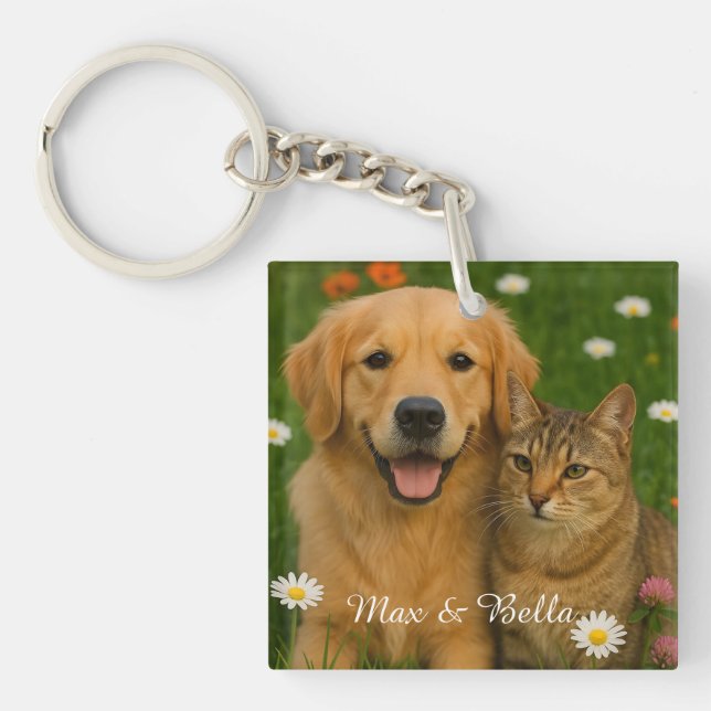 Pet Friends Hund Vater Katze Mama Blumengeschenke  Schlüsselanhänger (Vorderseite)