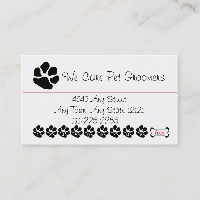 Pet Groomer oder Shop Customer Loyalty Punch Card Treuekarte (Vorderseite)