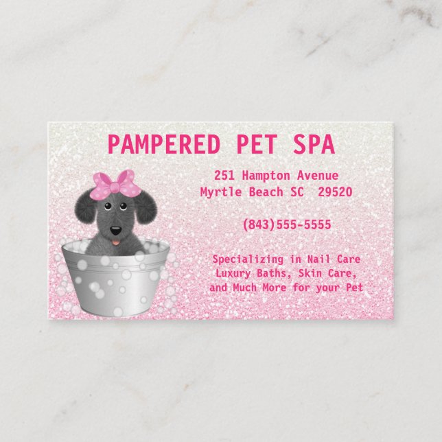 Pet Groomer Pink Glitzer Business Card Visitenkarte (Vorderseite)