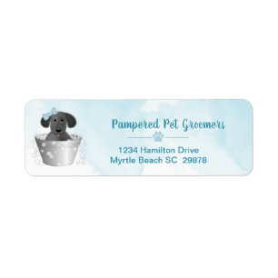 Pet Groomer Welpe in Tub Niedliche Rücksendeadress
