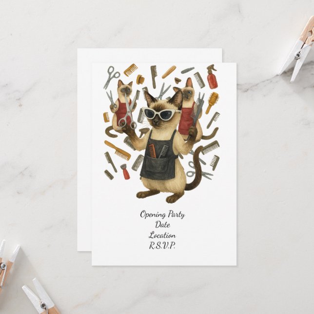Pet grooming hairdresser for cat lovers einladung (Vorderseite/Rückseite Beispiel)
