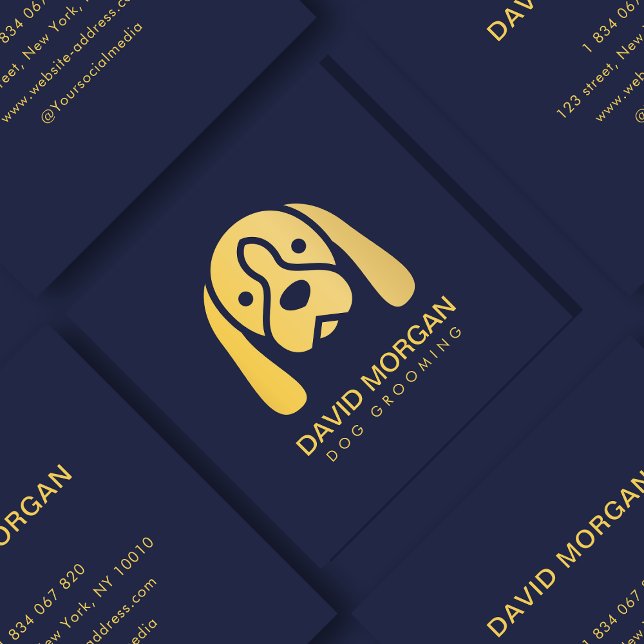 Pet Grooming Luxury Gold Dog Logo Quadratische Visitenkarte (Von Creator hochgeladen)