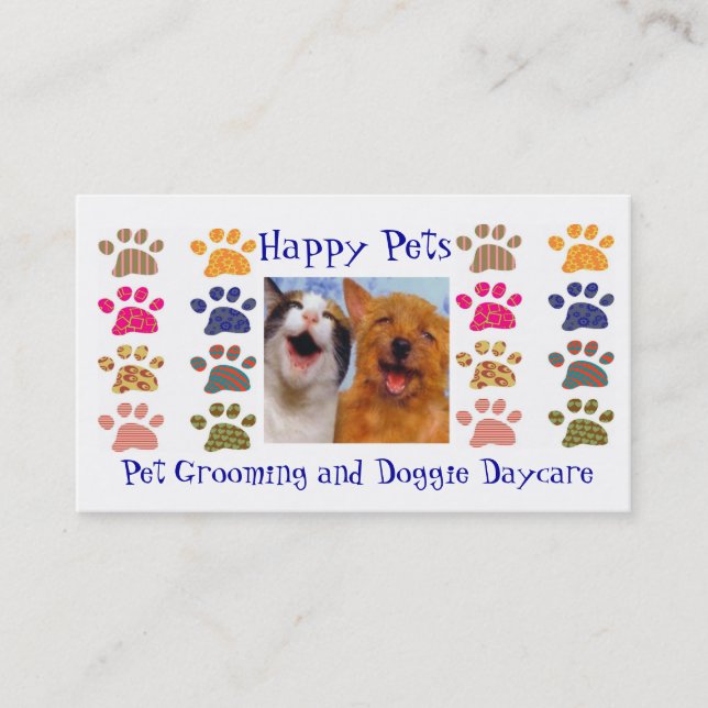 Pet Grooming Pets Sitting Paw Prints Business Card Visitenkarte (Vorderseite)