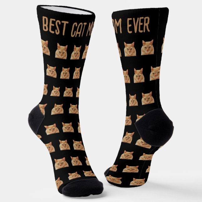Pet Head Best Cat Mom Ever Photo Pattern Black Socken (Gewinkelt)